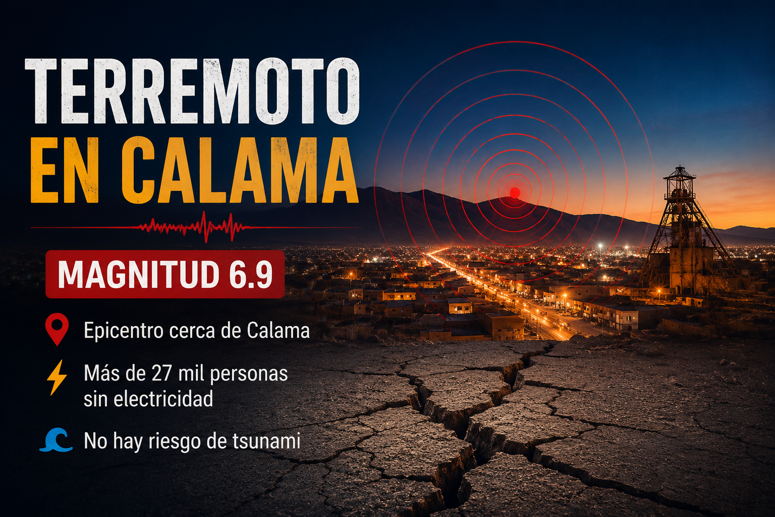 Fuerte terremoto en Calama: sismo de magnitud 6.9 sacude el norte de Chile